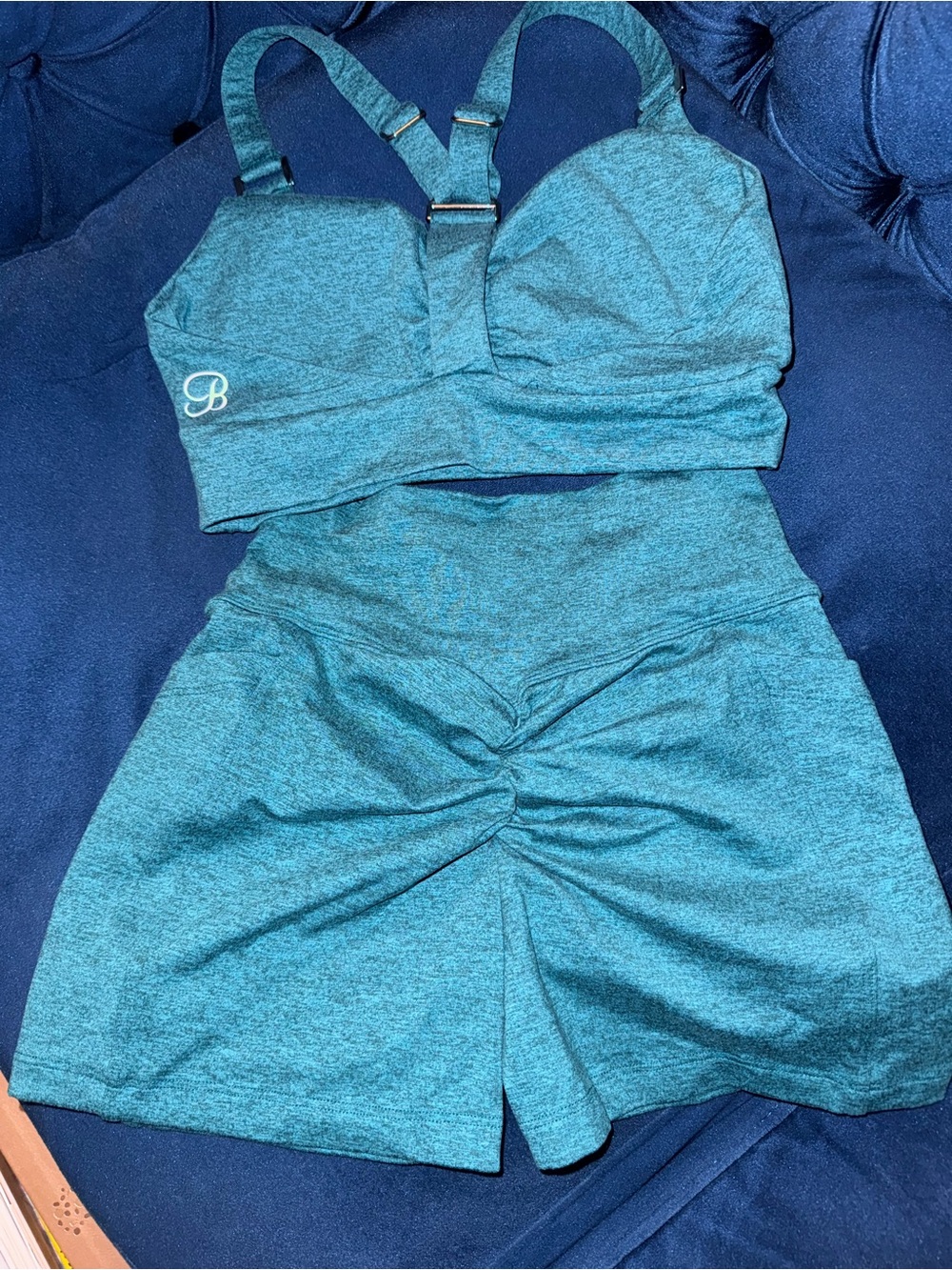 Bombshell Sportswear Curves Teal High-Waist Short and Sports Bra Set - Picture 7 of 7